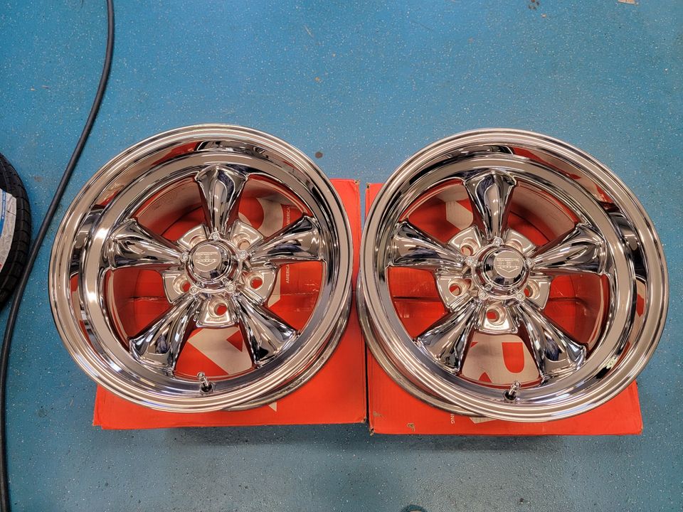 (2) 15x8" REV Classic 100 Chrome - 5x5" GM Truck