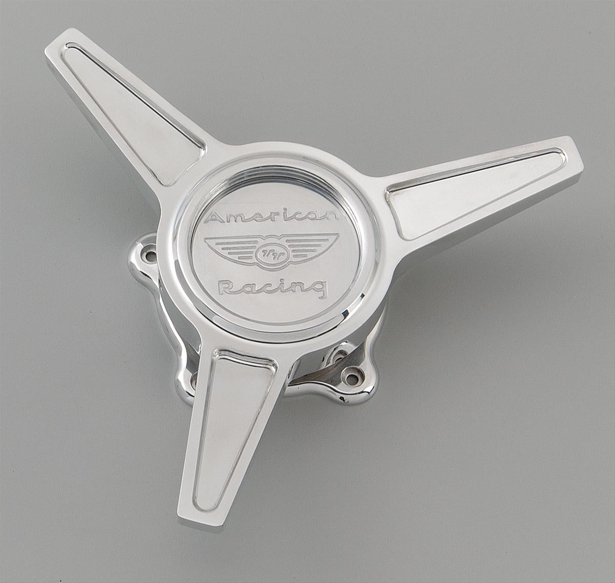 Chrome Aluminum American Racing Spinner Center Cap – Tri-Bar Knockoff, 1 Piece